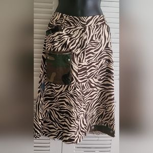 Zebra skirt denim camouflage one of a kind.Size 12,handcrafted 25 in long